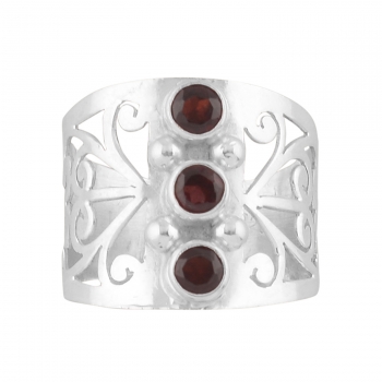 Pure silver bohemian chic design three stone finger ring